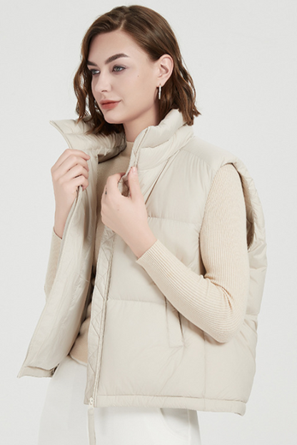 Daily Pocket Zipper White Duck Down Mandarin Collar Waistcoats(down Content 86%~90%)