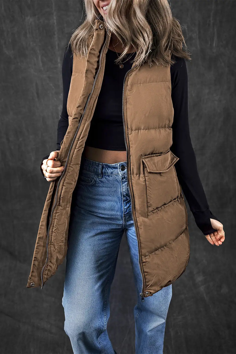 Coffee Longline Puffer Vest