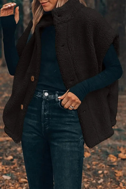 Black Sherpa Stand Collar Vest