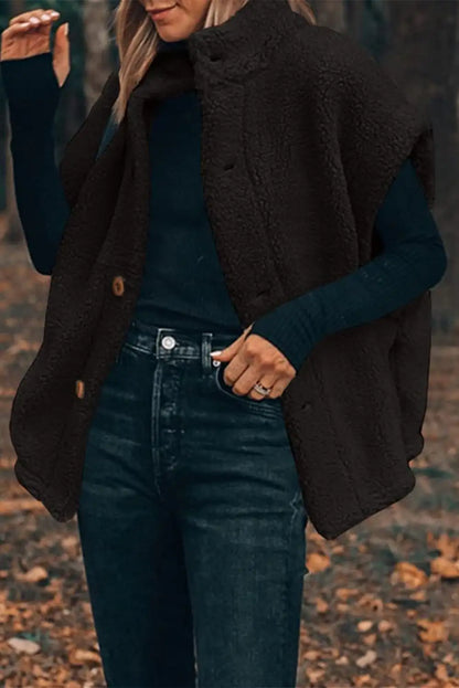 Black Sherpa Stand Collar Vest