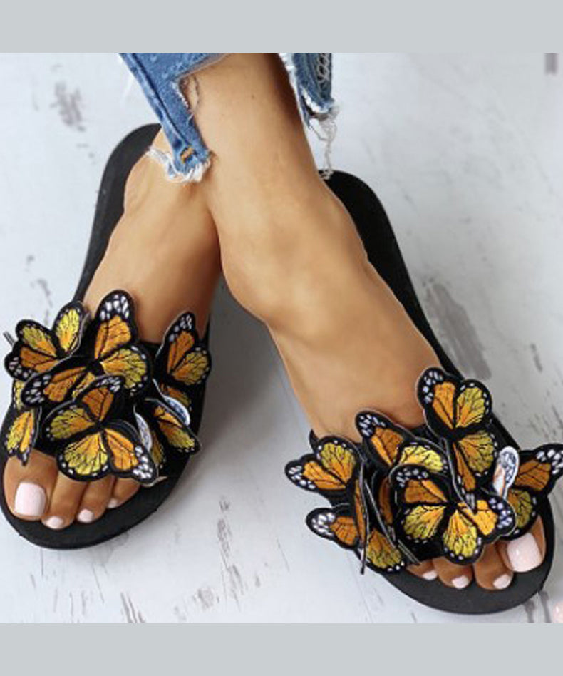 European and American Red Embroidered Butterfly Slide Sandals Oi068