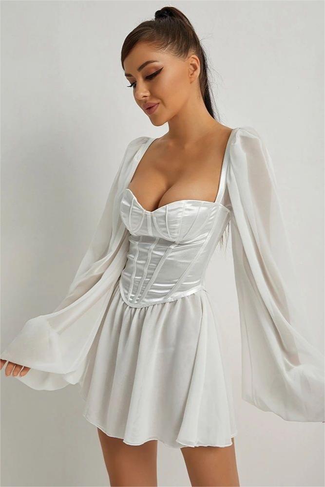 Sweetheart Neck Long Sleeve Mini Dress