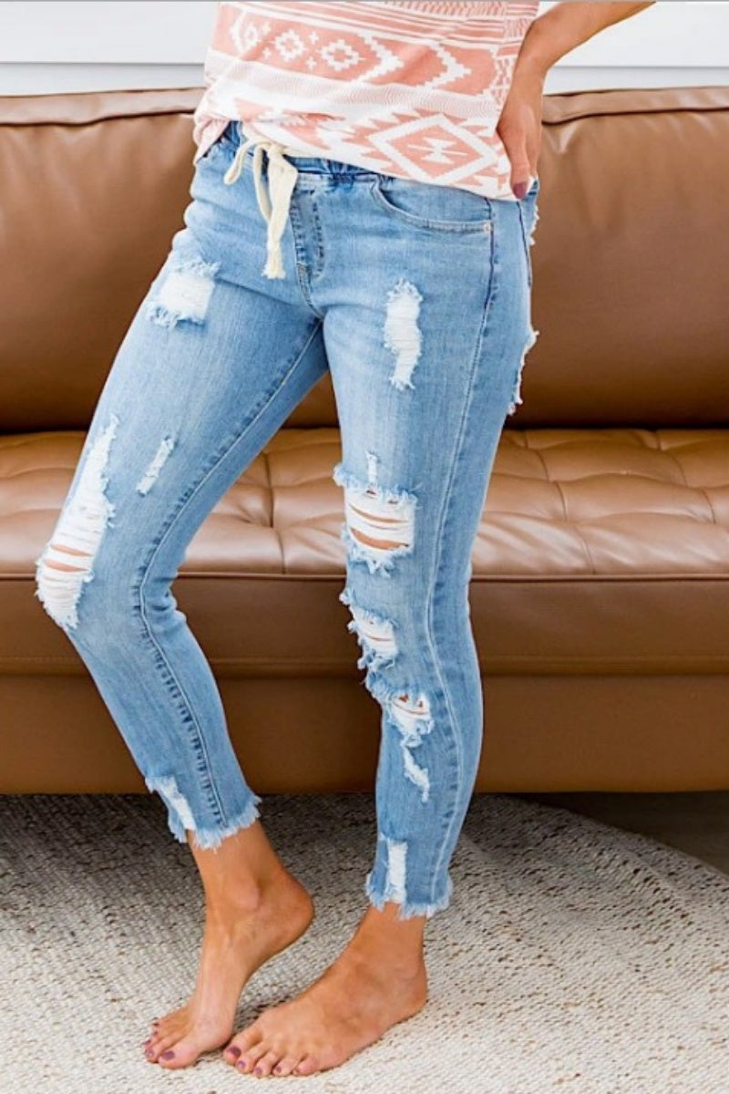 Ripped High Waist Skinny Denim Jeans