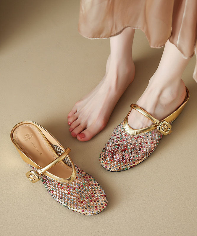 Boutique Gold Hollow Out Zircon Wedge Slide Sandals Qk041