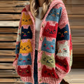 Women's Colorful Cats Pattern Cozy Hooded Cardigan artswardrobe