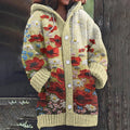 Floral Oil Painting Art Embroidery Cozy Hooded Cardigan artswardrobe
