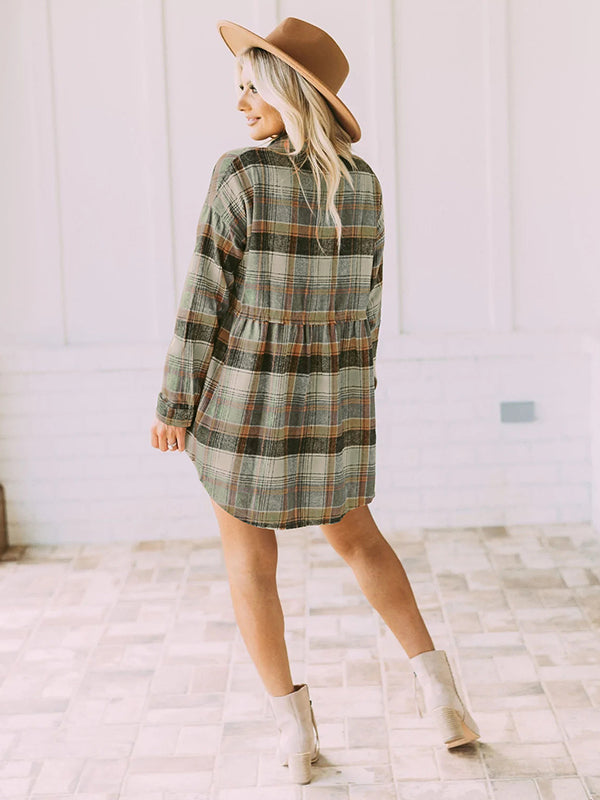 Loose Checkered Lapel Blouses&shirts Tops