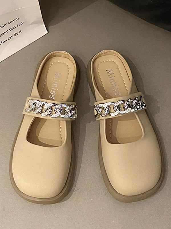 Chains Round-toe Shallow Cut Split-joint Mary Janes Slippers
