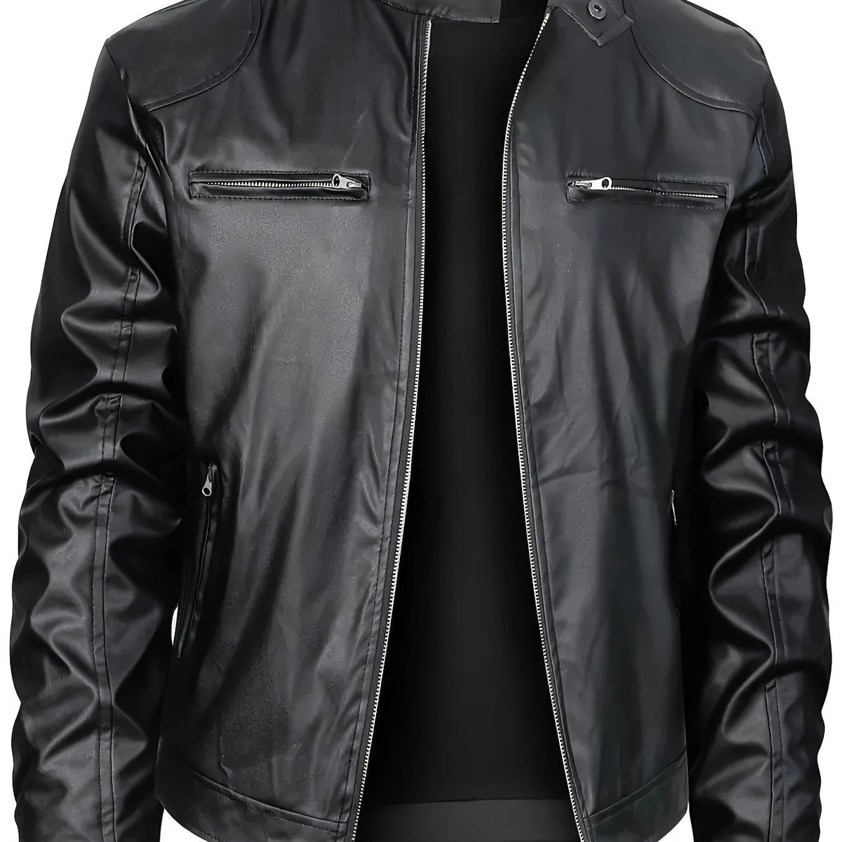 JO | Stylish PU leather jacket with color blocks and multi-zip design