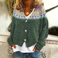 Button Color Block Icelandic Pattern Cardigan elevenforest
