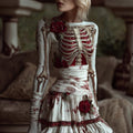 Women's Halloween Skeleton Rose Bandage Shattered Dress artswardrobe