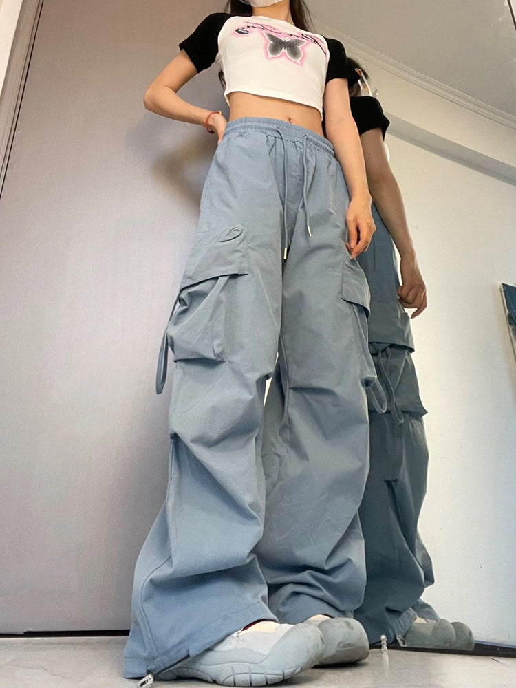 Y2k Cargo Pants High Waist Hip Hop Trousers Female Big Pockets Student Drawstring Baggy Sweatpants