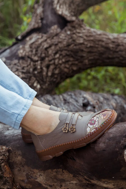 Rumour Has It| Embroidered Leather Loafer - Grey