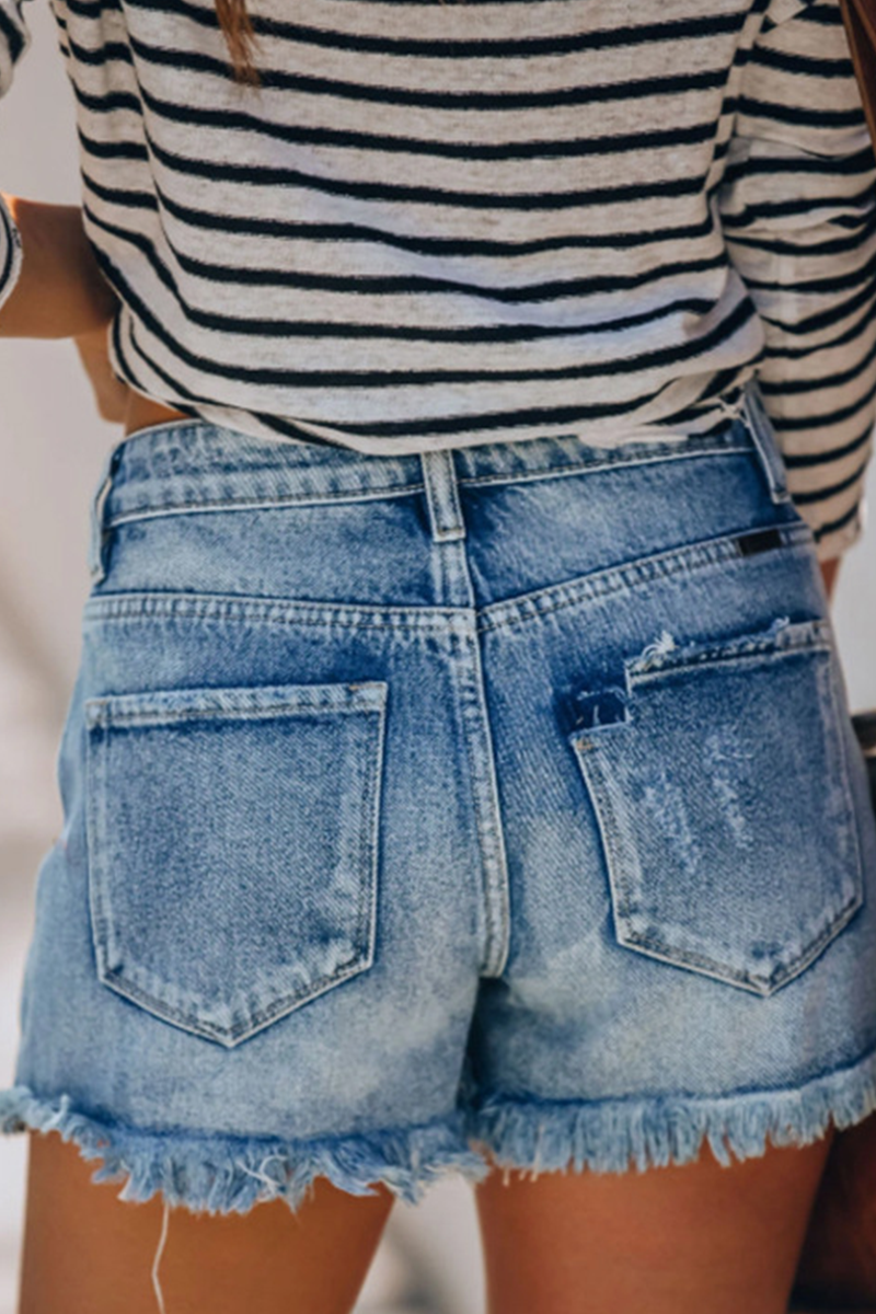 Split Joint Mid Waist Skinny Denim Shorts