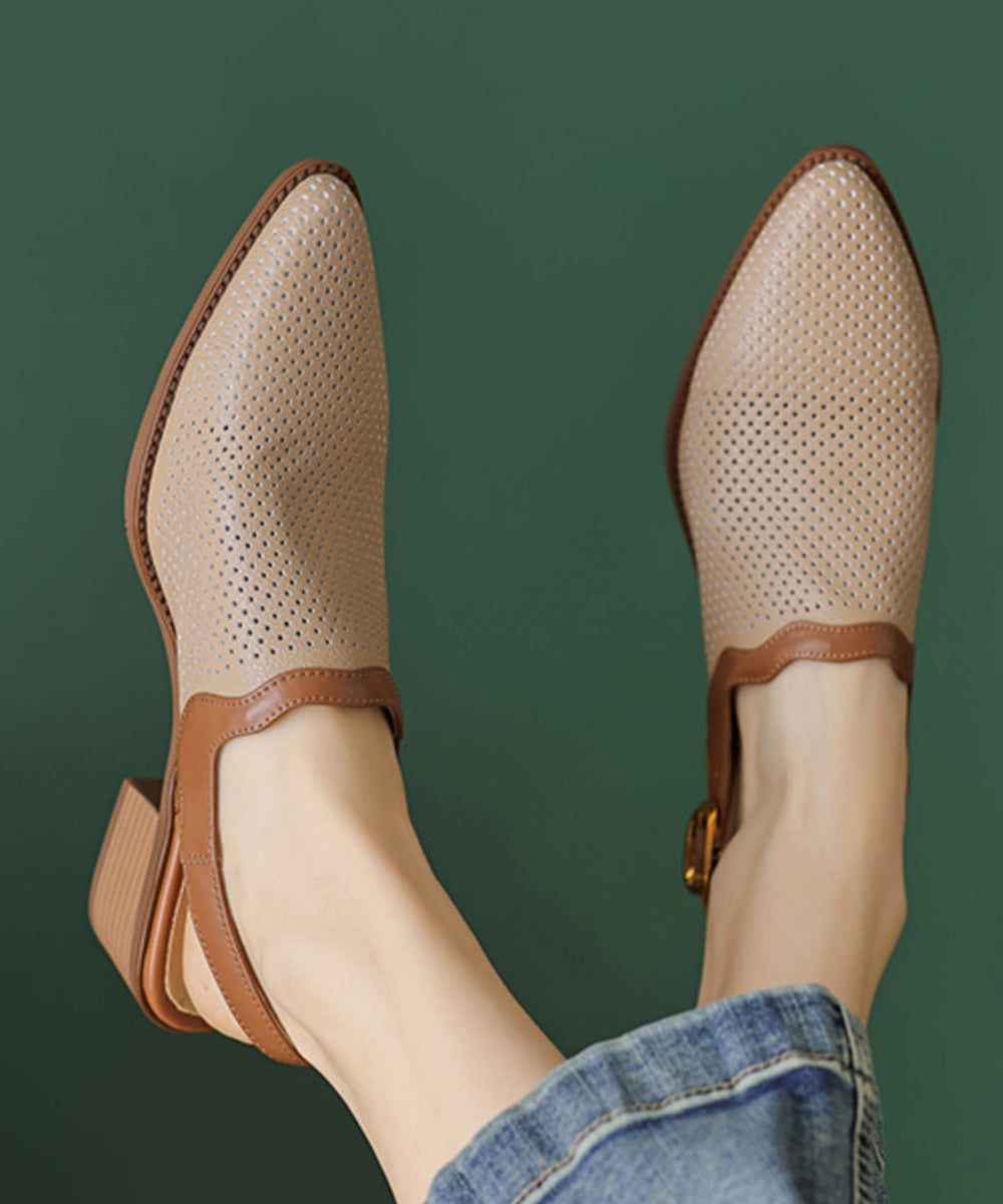 Style Apricot Sandals Chunky Sheepskin Hollow Out Pointed Toe Ap1006