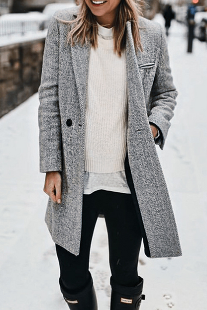 Street Striped Patchwork Buckle Turndown Collar Outerwear(3 Colors)