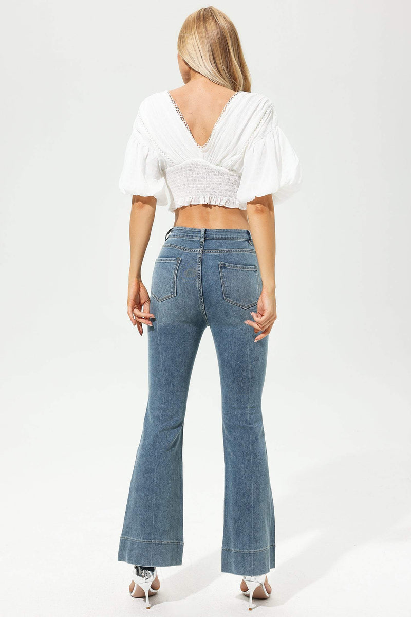Mid Sleeve V-neck Top White