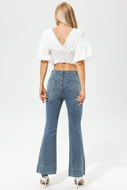 Mid Sleeve V-neck Top White