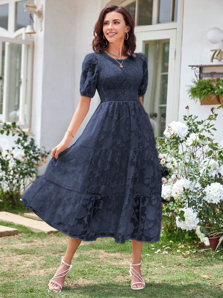 Summer Midi Dress Ecru White Jewel Neck Lace Beach Dress