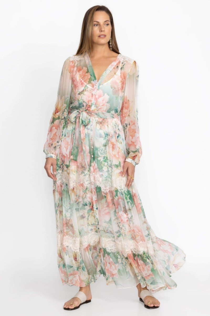 Claire Printed Lace Trim Maxi Dress