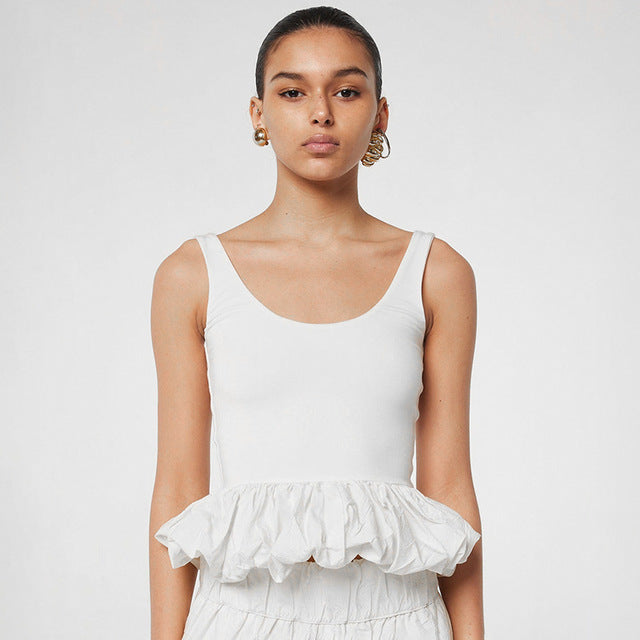 Taruxy Color Slim Camisole Top Bubble Vest ’s Ruched Patchwork Sleeveless Hot Girl Y2k Club Party Short Vestido