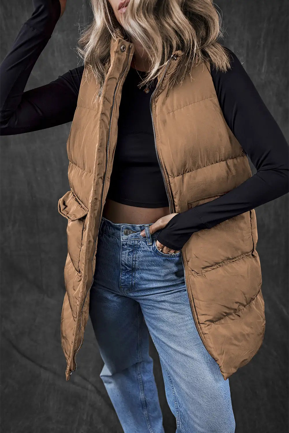 Coffee Longline Puffer Vest
