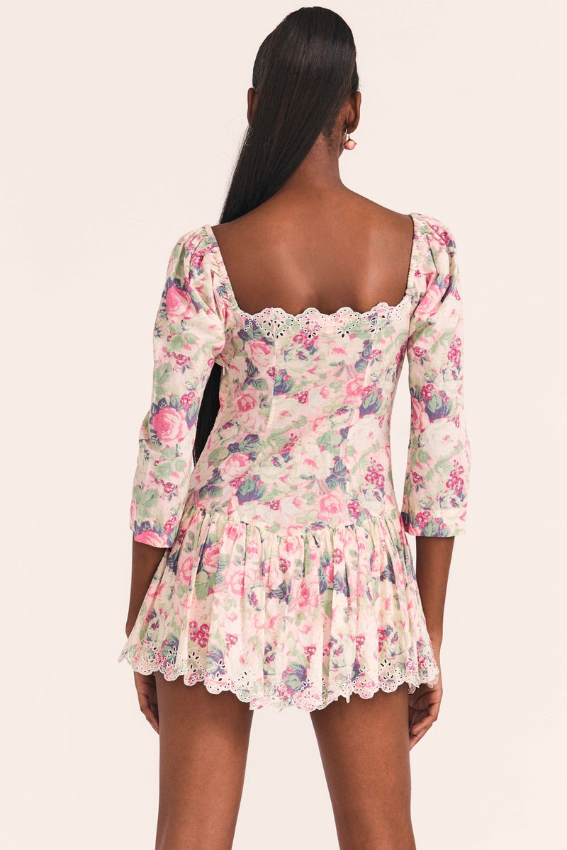 Mid Sleeve Lace Up Ruffle Mini Dress