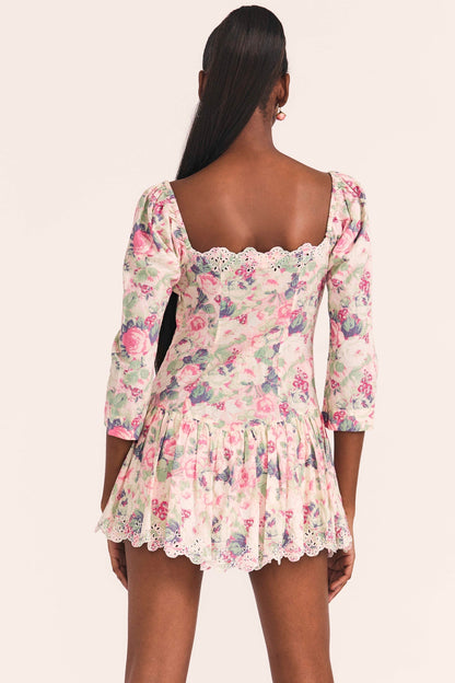 Mid Sleeve Lace Up Ruffle Mini Dress