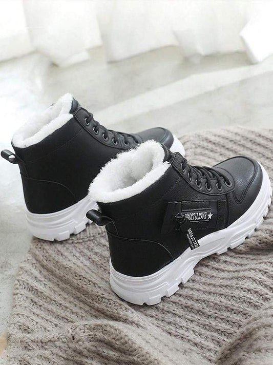Lace-up Round Toe Sport With Warm Plush Snow Boots