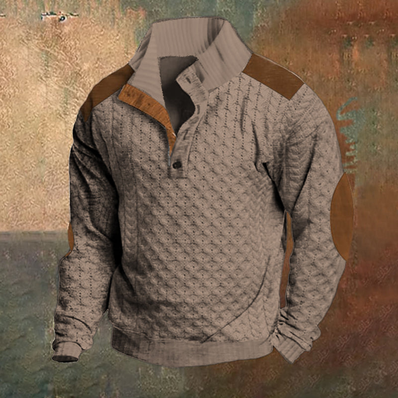 Men's Casual Color Block Knitted Jacquard Stand Collar Pullover Sweatshirt elevenforest