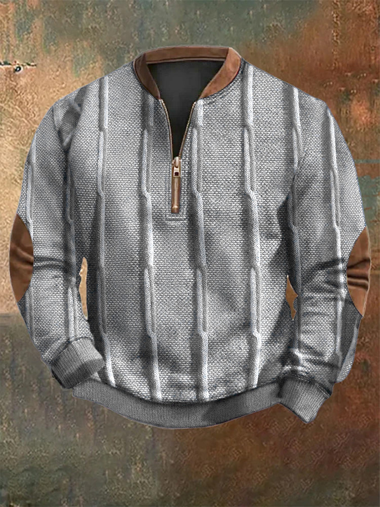 Men's Vintage Knit Print Zip-Up Sweatshirt elevenforest