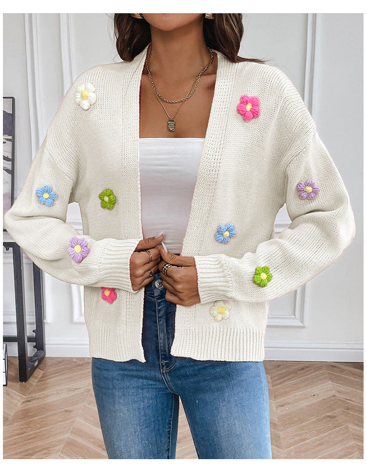Hand Crocheting Sweet Knitted Cardigan Sweater Coat Idle Loose Sweater