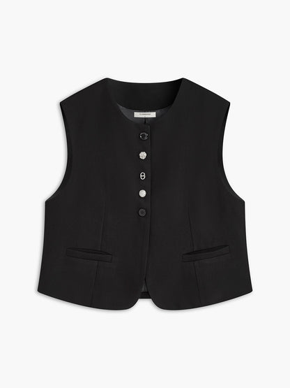 Crew Neck Irregular-button Vest