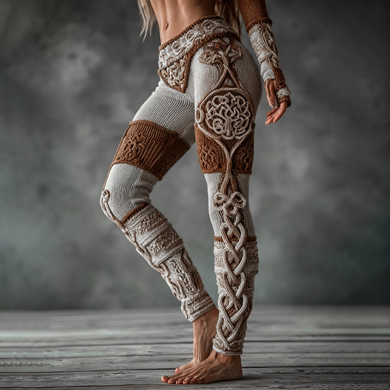 Women's Vintage Viking Celtic Knot Tree Of Life Pattern Cozy Leggings artswardrobe