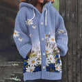 Daisy Print Knitted Hooded Cardigan artswardrobe