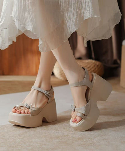 Stylish Splicing Wedge Sandals Pink Peep Toe Buckle Strap Kj056