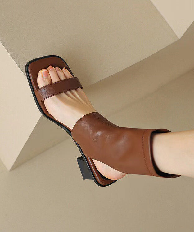 Hollow Out Chunky Sandals Black Cowhide Leather Oi077
