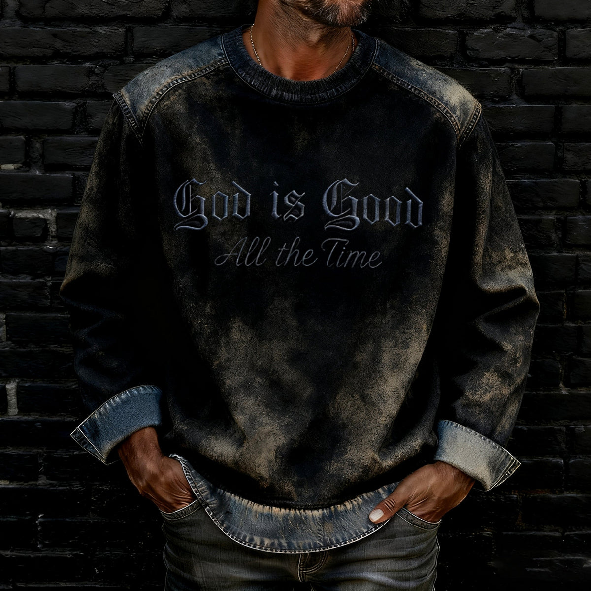 Comstylish Men's God Is Good All Time Faith Art Crew Neck Casual Sweatshirt
