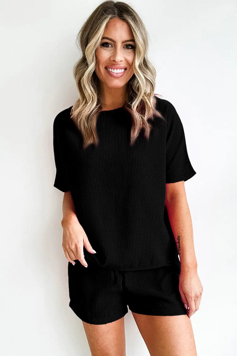 Black Textured Tee and Shorts