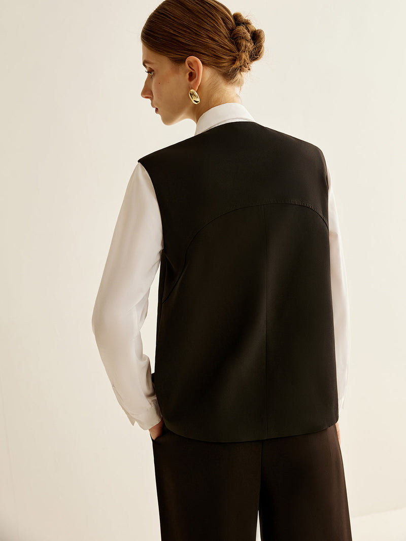 Piped Button Slit Vest