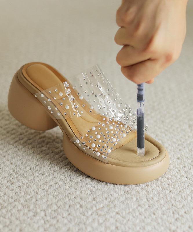 Comfortable Splicing Chunky White Slide Sandals Peep Toe Aa029