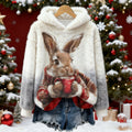 Women's Tea Drink Rabbit Pattern Cozy Plush Hoodie