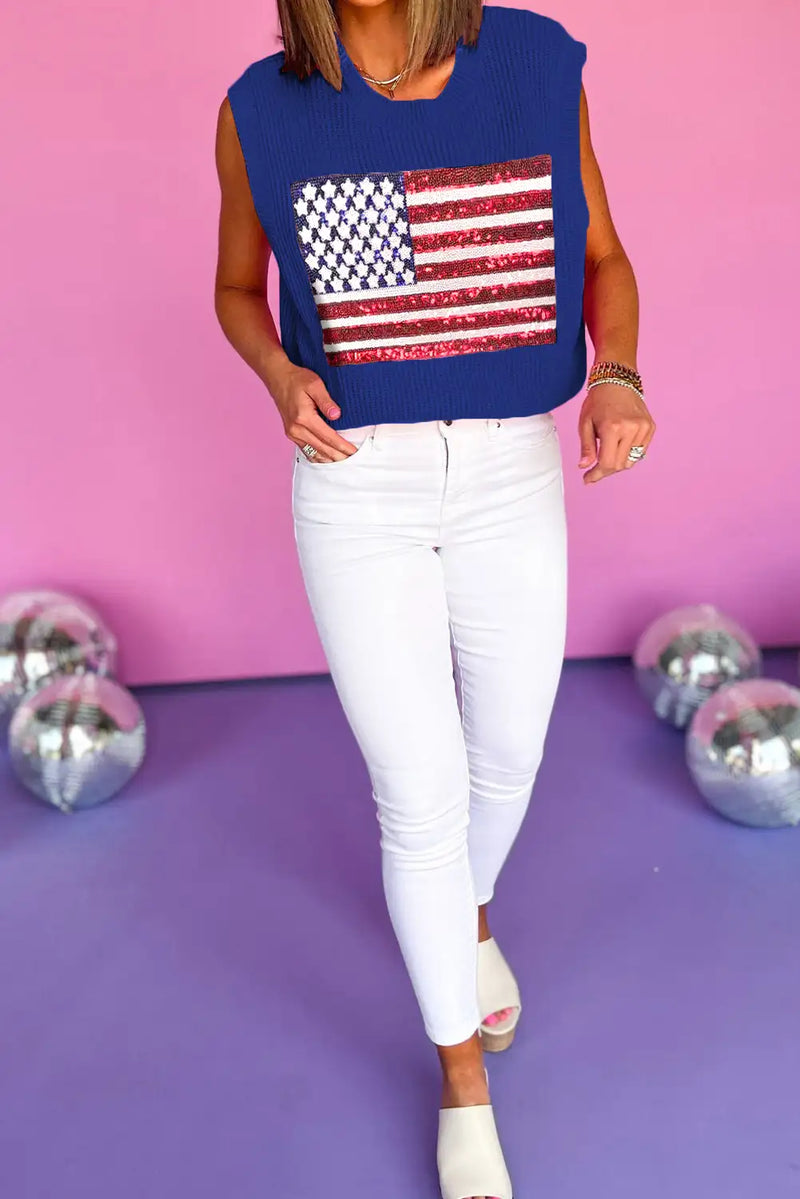 Bluing American Flag Knitted Vest