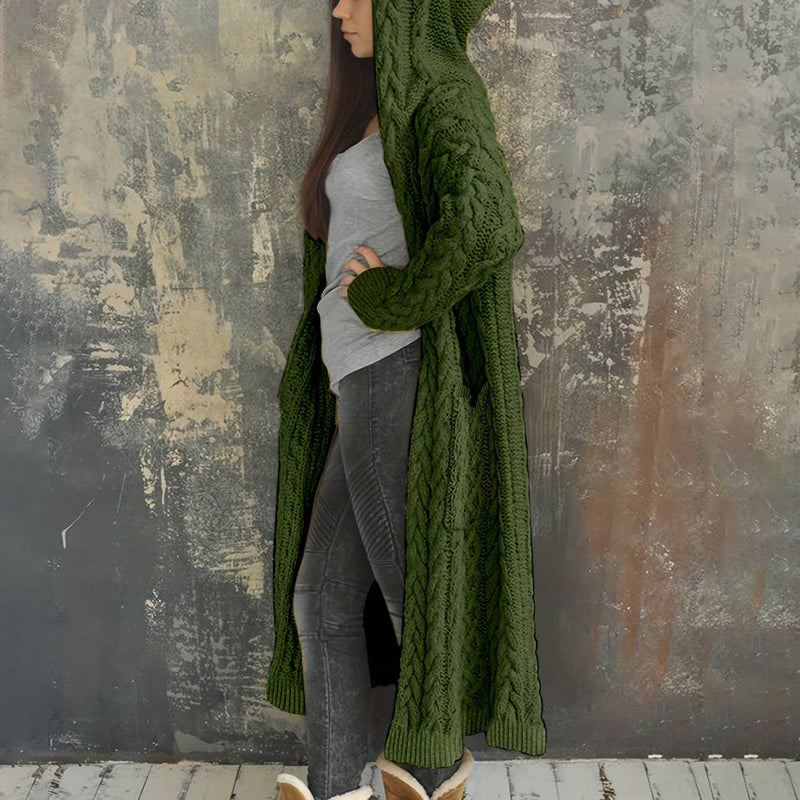 Women'S Solid Color Hooded Knitted Cardigan elevenforest