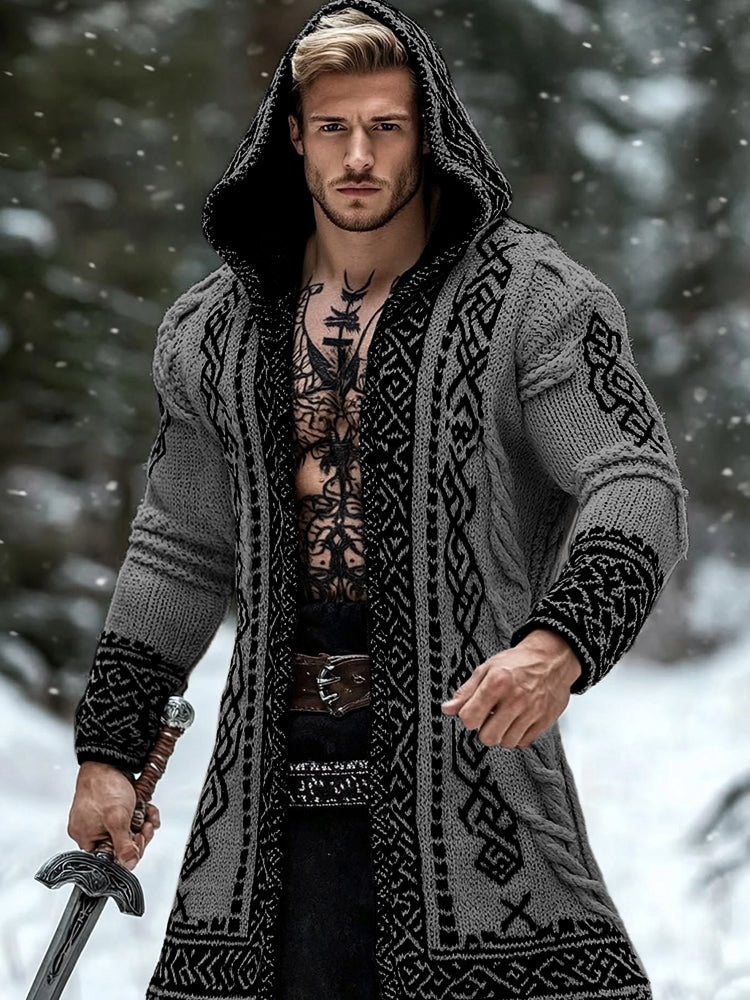Men's Viking Tribal Pattern Jacquard Celtic Cozy Cardigan Sweater elevenforest