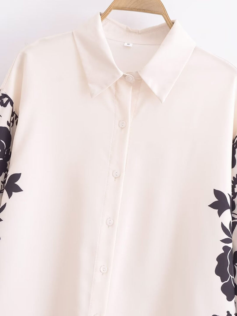 ’s Side Print Suit Shirt Pants Loose Suit for Spring Autumn
