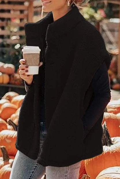 Black Sherpa Stand Collar Vest