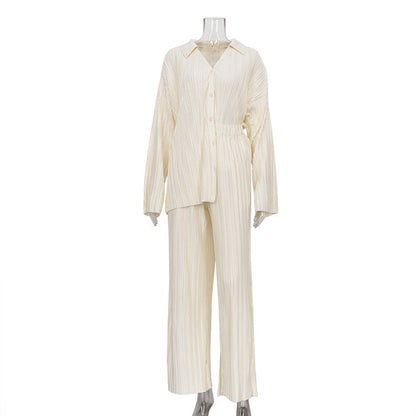 Autumn Straight Leg Pants Two Piece Set Western Clothing Pleated Shirt Trousers Set