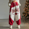 Comstylish Women's Santa Claus Pattern Plush Warm Sports Pants