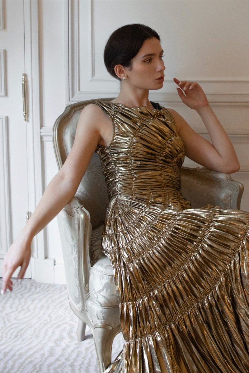 Camila Metallic Pleated Midi Dress